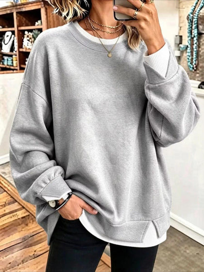 Plain Crew Neck Split Joint Casual Spring/Fall Long Sleeve Sweatshirt