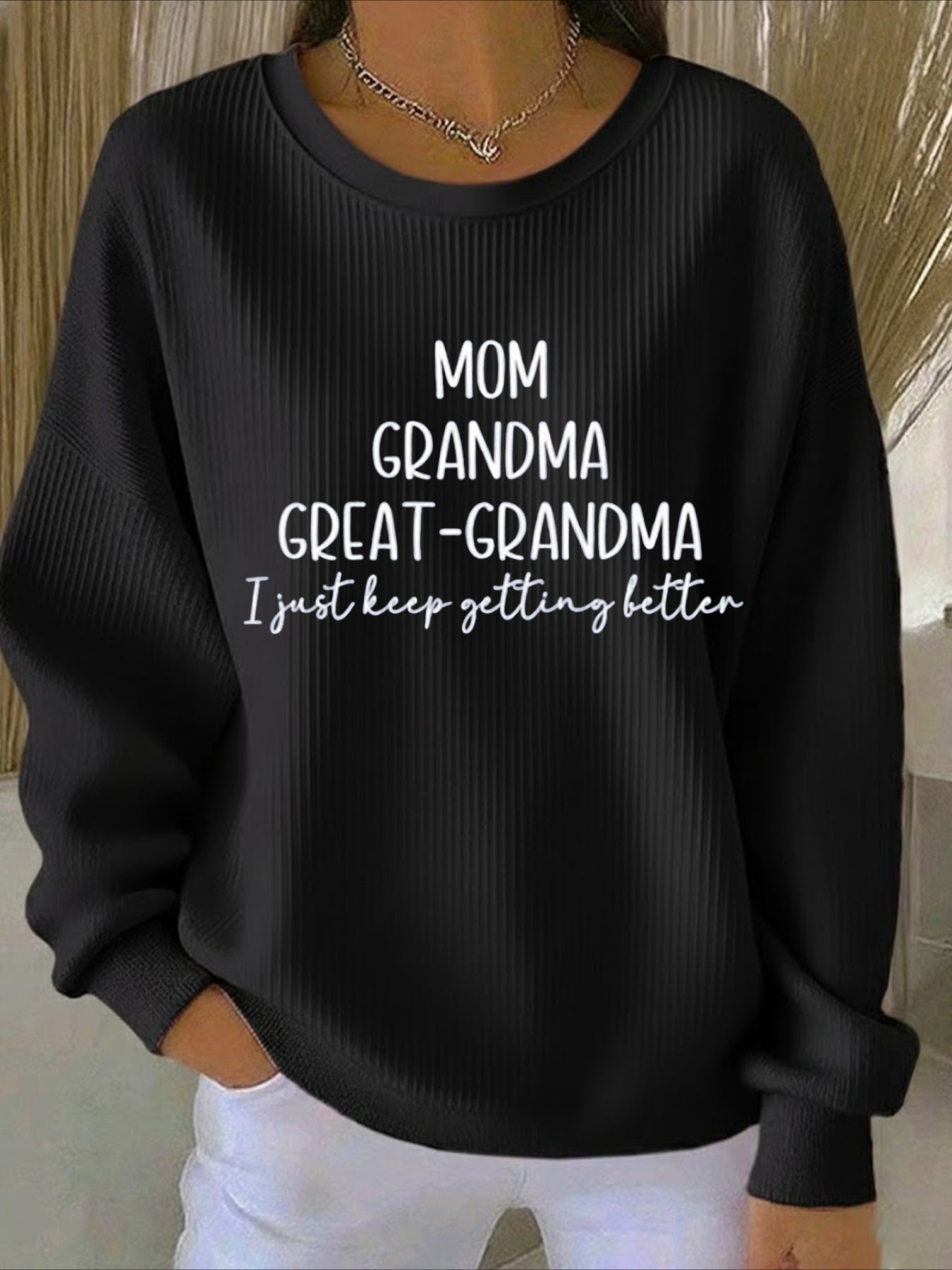 Middle Sister Text Printing Crew Neck Floral Long Sleeve Sweater Hoodie