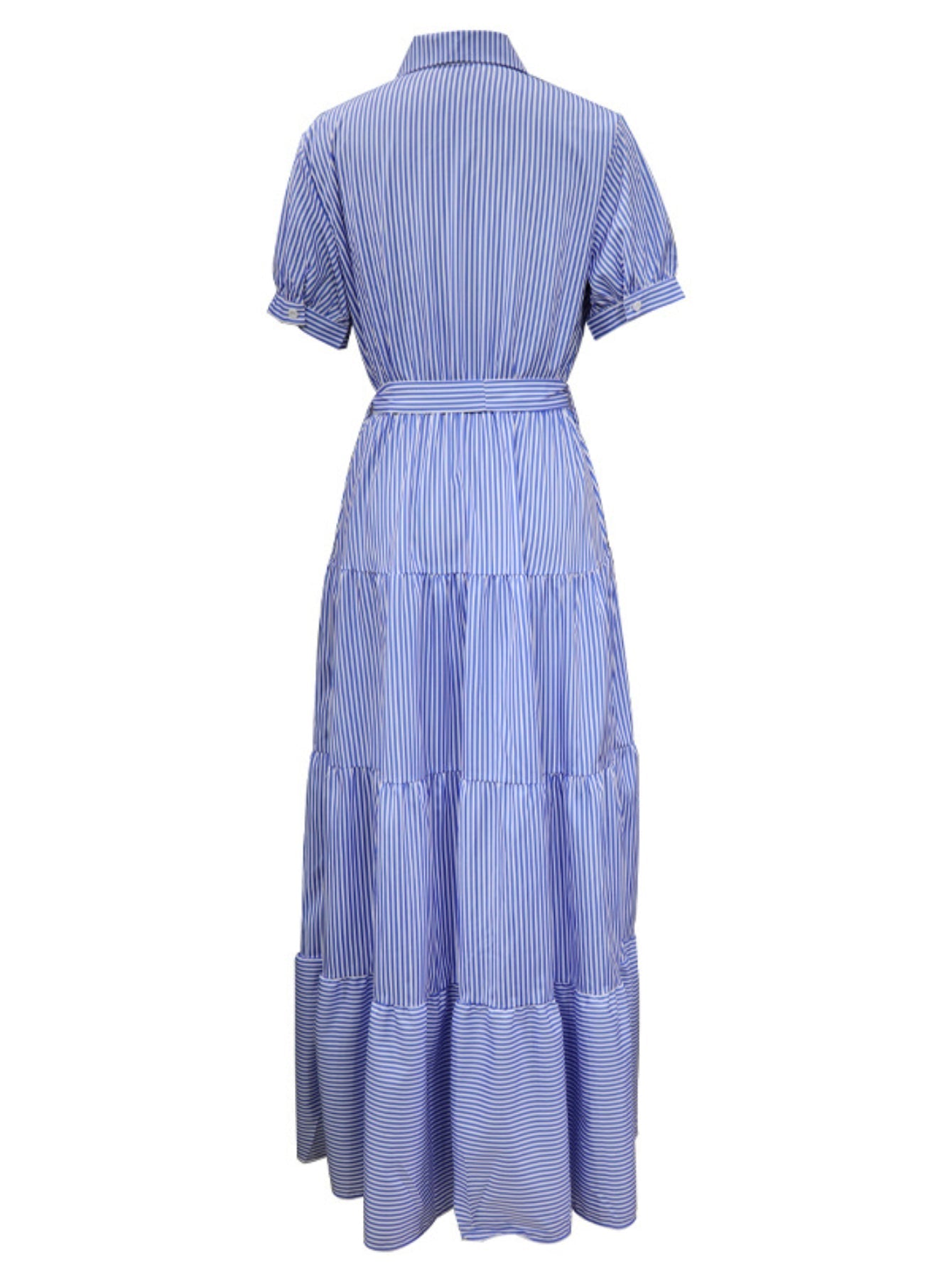 Button Front Short Sleeves Vibrant Striped Tunic Shirt Maxi Dress