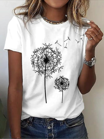 Dandelion Pattern Casual Short Sleeve T-shirt