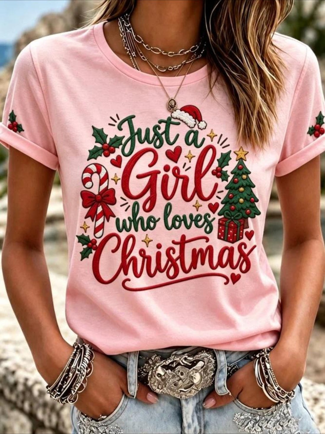 100% Cotton Christmas Letter Print Short Sleeve Crew Neck Top
