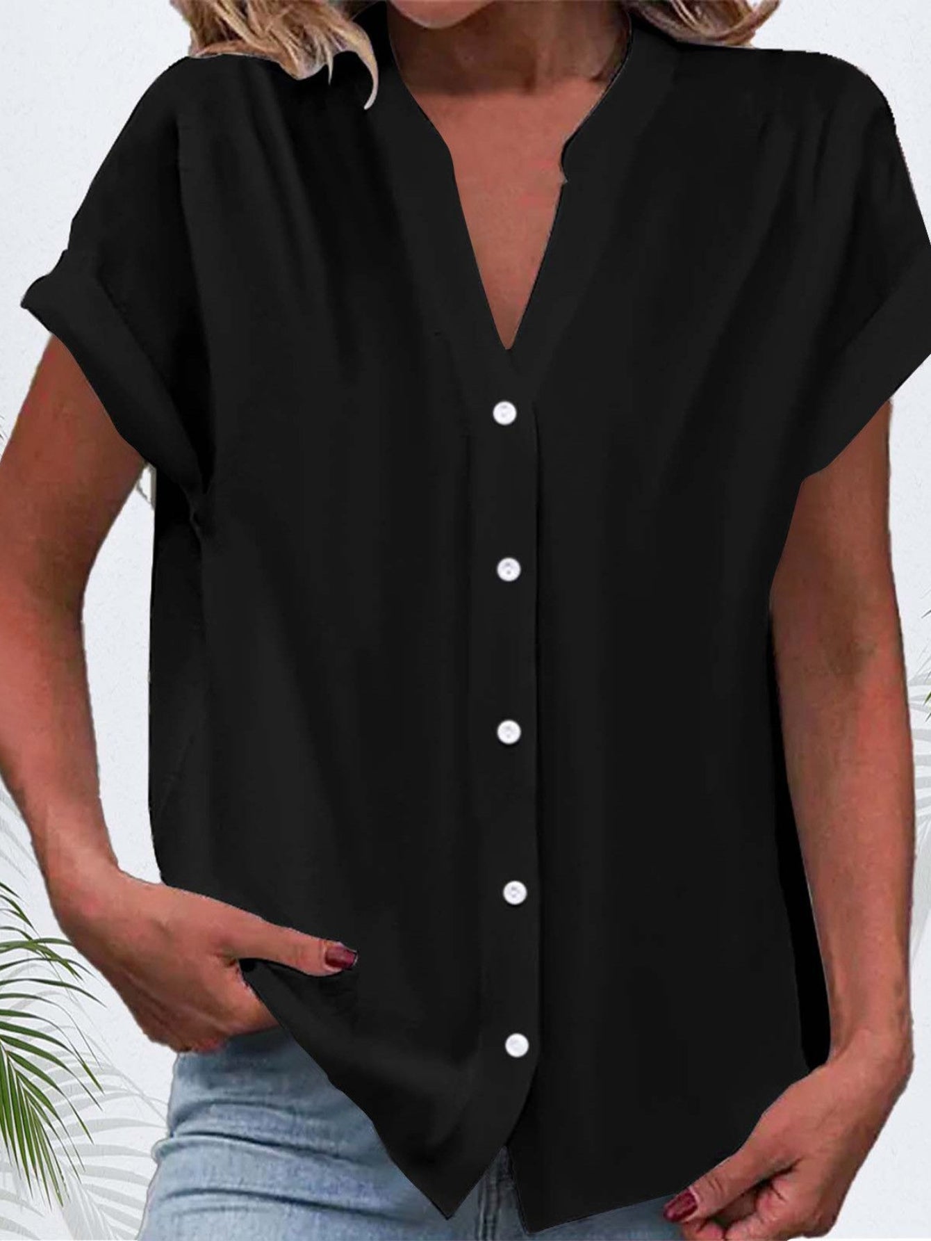 Women's Short Sleeve Shirt Summer Plain Stand Collar Daily Going Out Casual Top