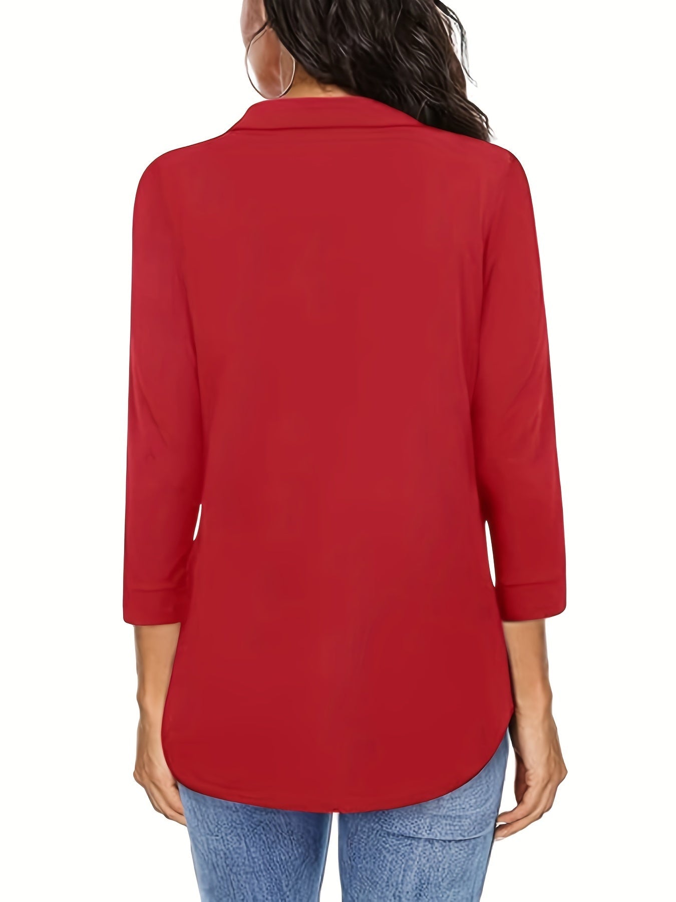 Solid V-neck Blouse, Casual 3/4 Sleeve Blouse