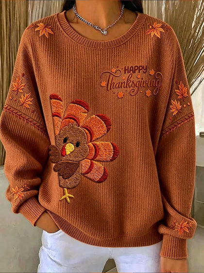 Crew Neck Maple Leaf Long Sleeve Sweater Hoodie