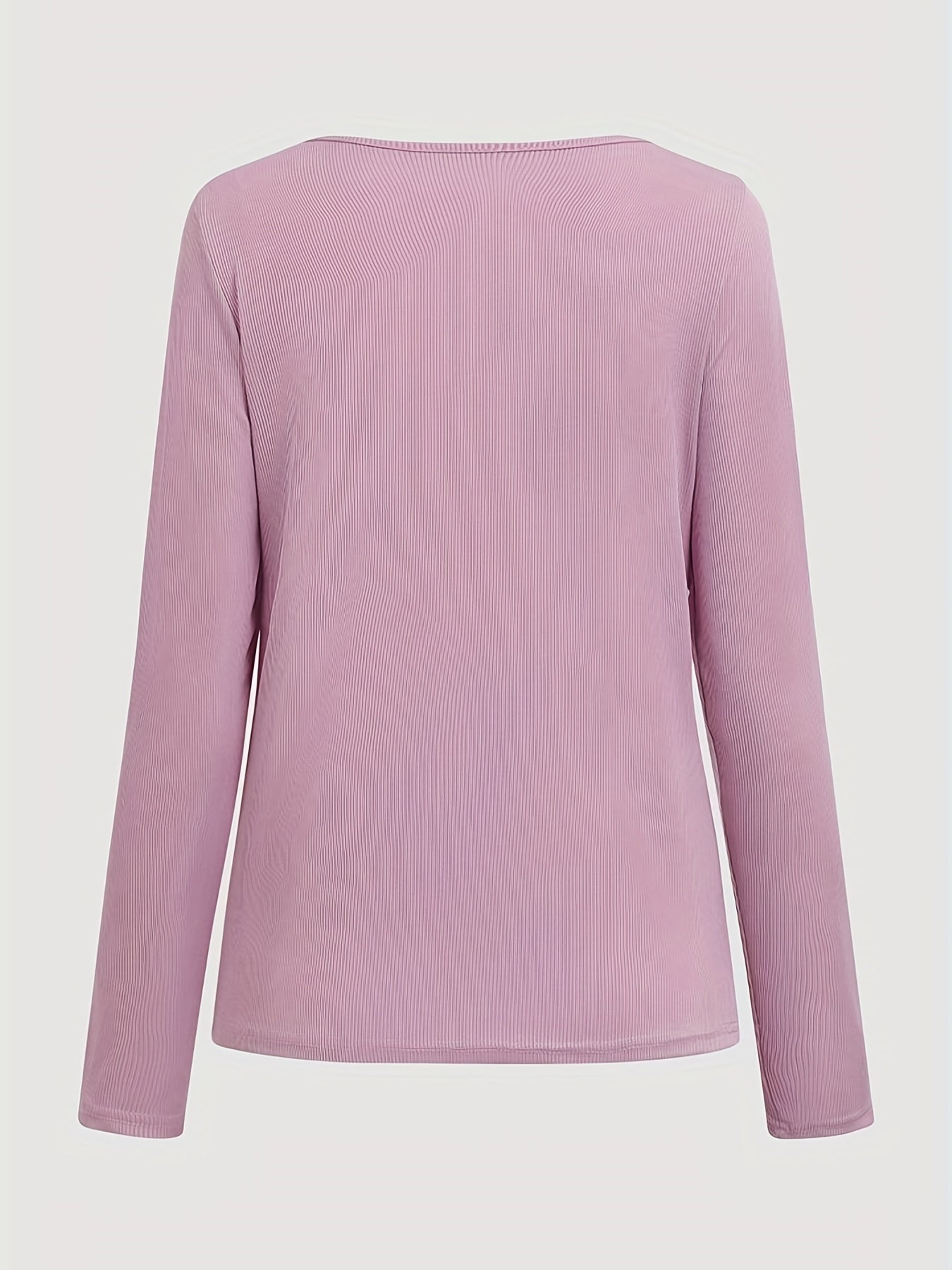 Solid Ribbed Zipper Front T-Shirt, Casual Long Sleeve T-Shirt