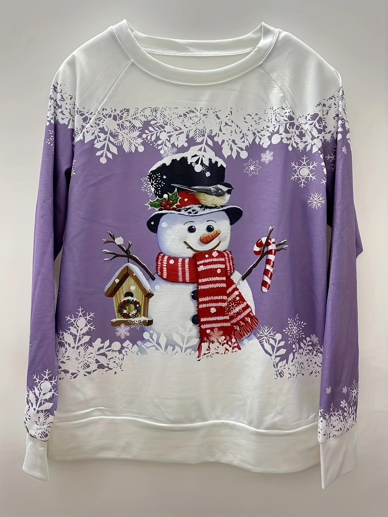 Christmas Snowman Print Sweatshirt, Casual Long Sleeve Crew Neck Sweatshirt
