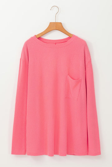 Peach Blossom Plus Size Ribbed Textured Long Sleeve T Shirt