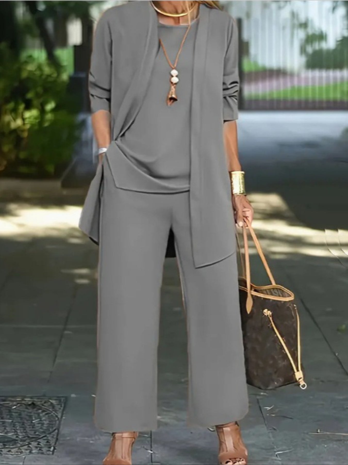 Plain Split Joint Matching Outfit Commuting Long Sleeve Casual Multi-Piece Matching Set
