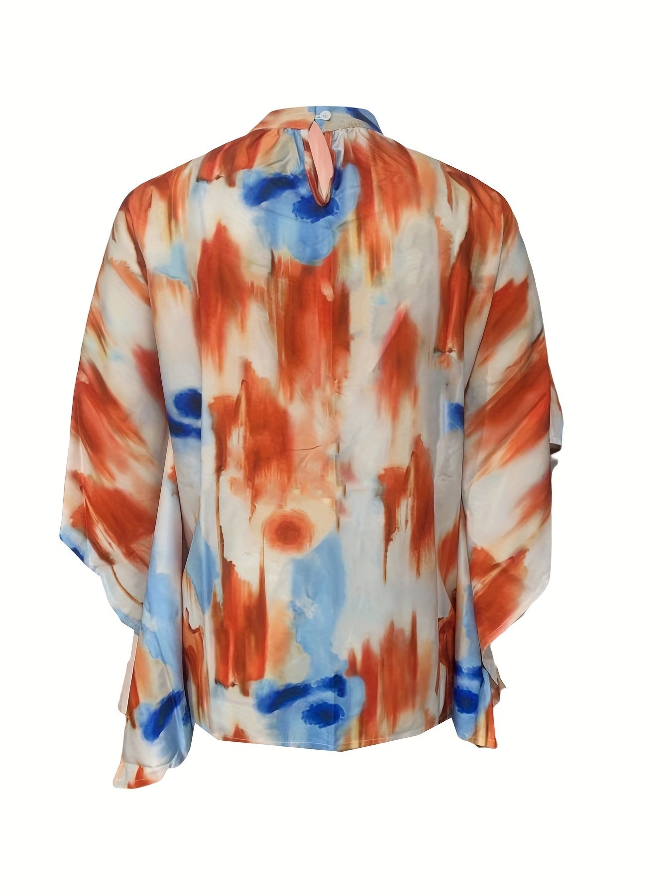Asymmetrical High Neck Batwing Sleeve Shirt, Letter Print Elegant Summer Stretchy Shirt