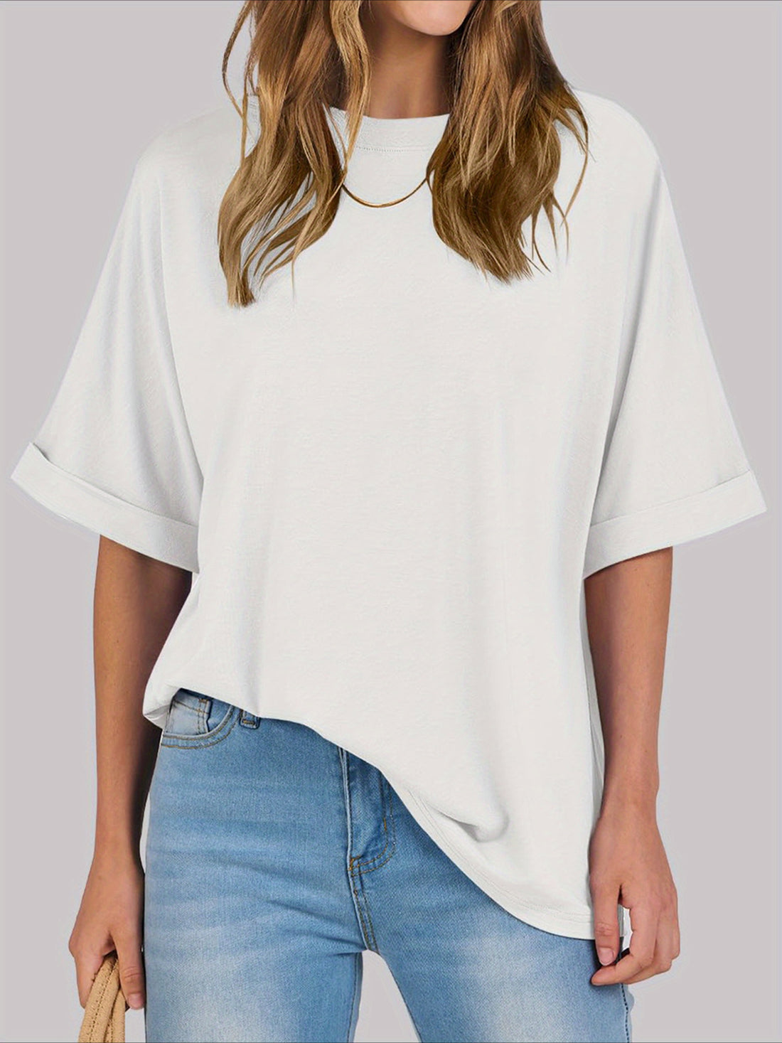 Casual Short Sleeve Crewneck Solid Color Loose T-Shirt