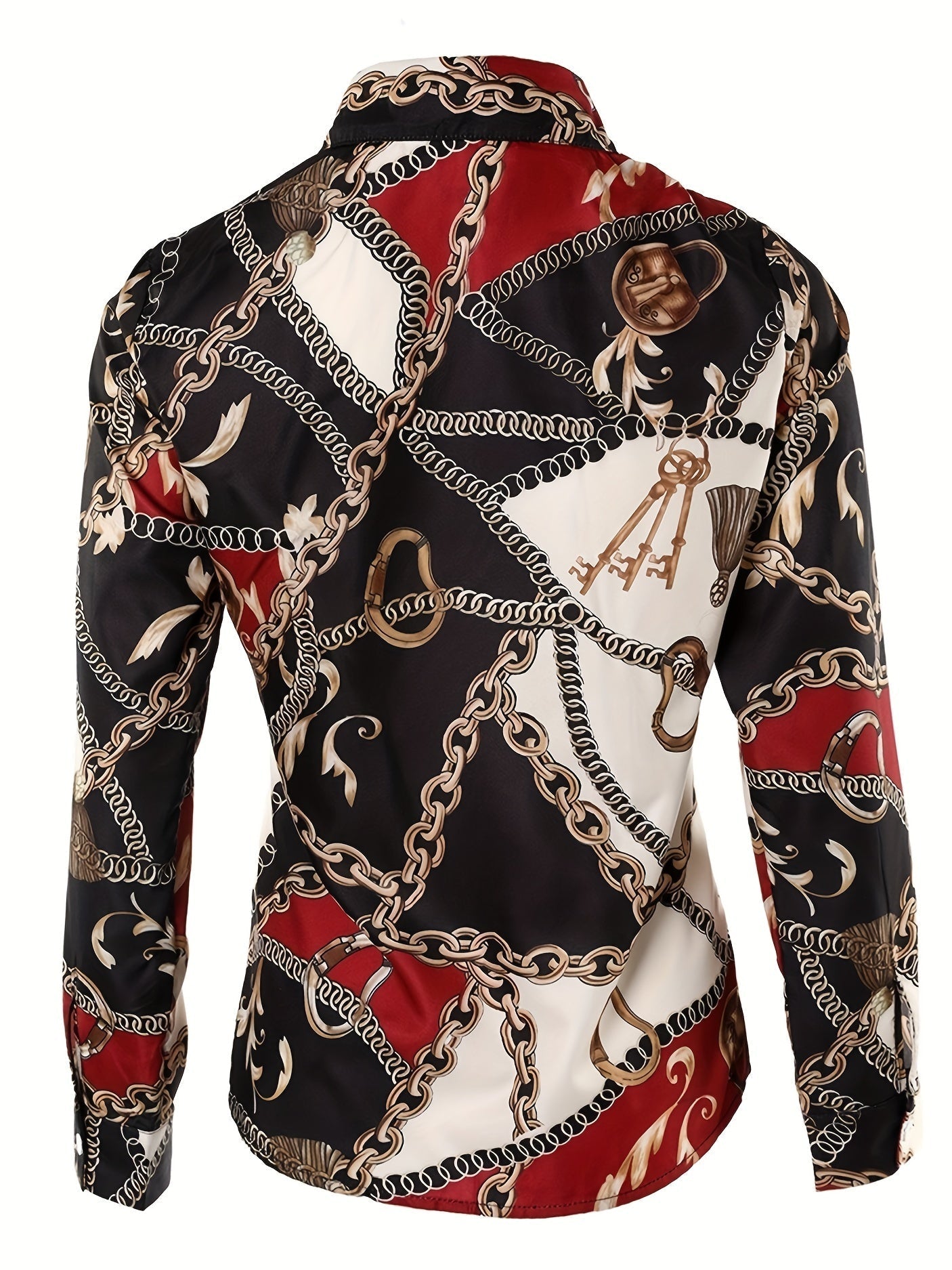 Women's Blouse V-neck Print Button Long Sleeve Loose Fall Blouse