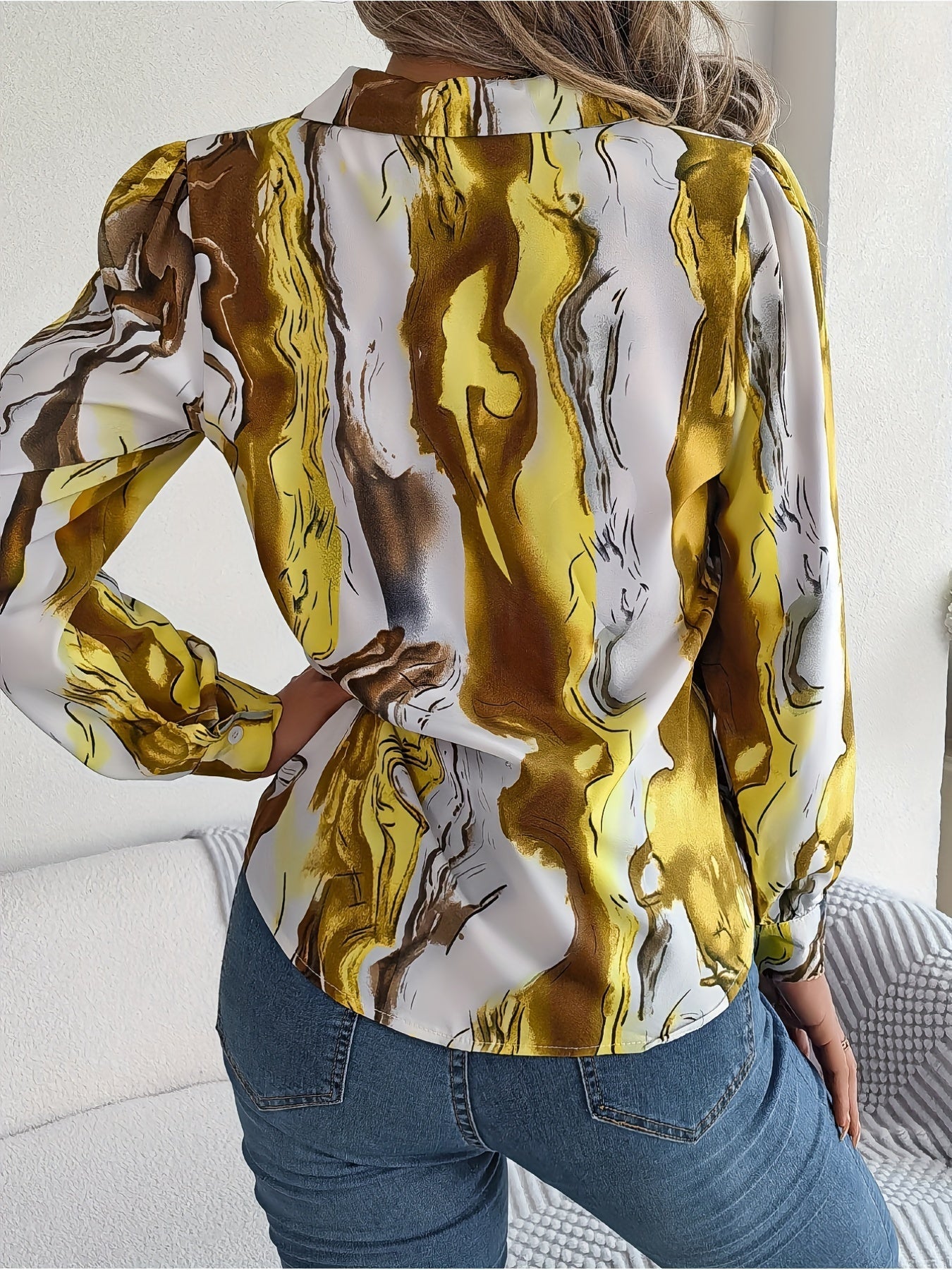 Graphic Print Button Front Shirt, Casual Long Sleeve Shirt