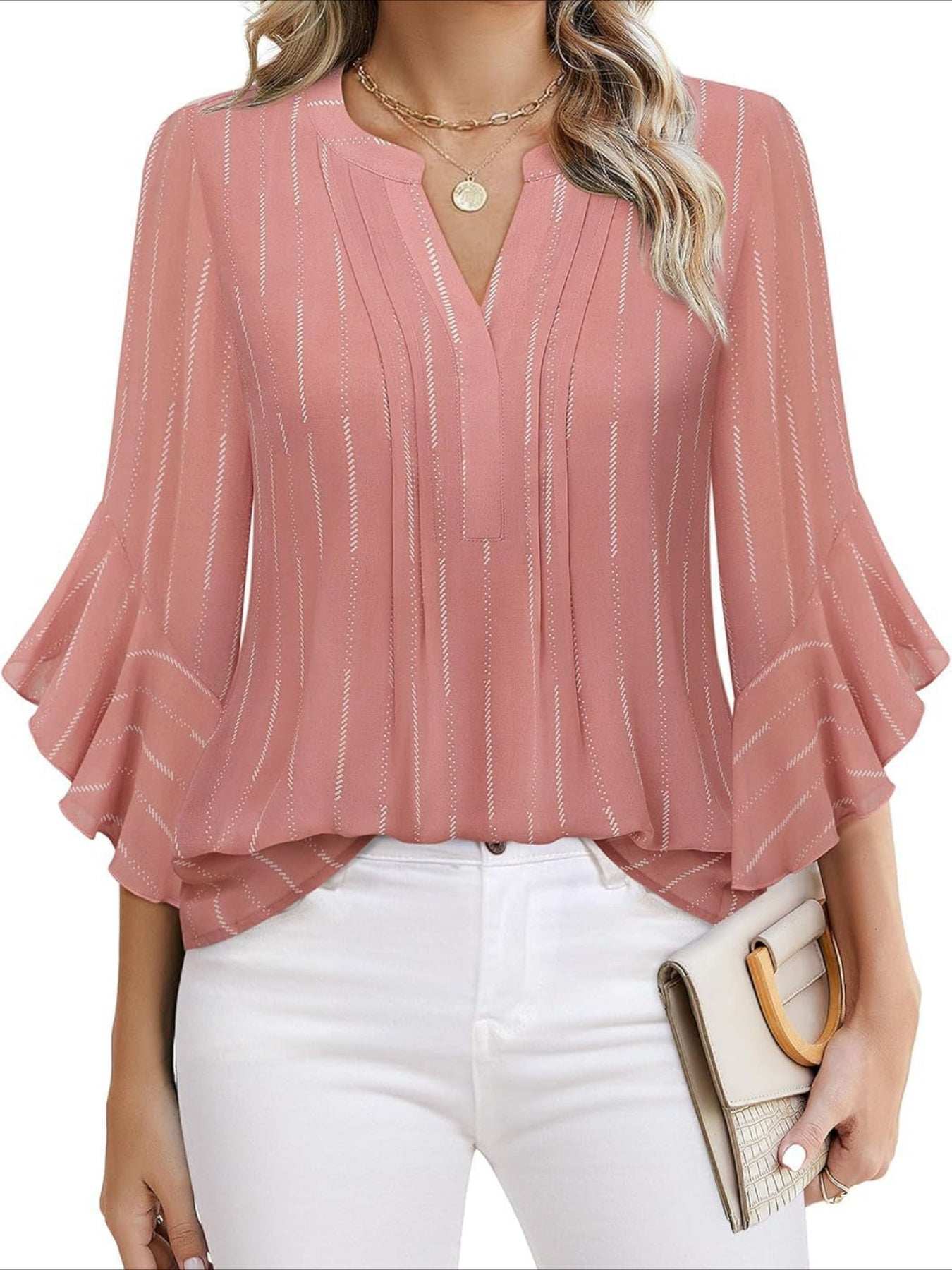 3/4 Sleeve Casual Business Solid Color Chiffon Shirts