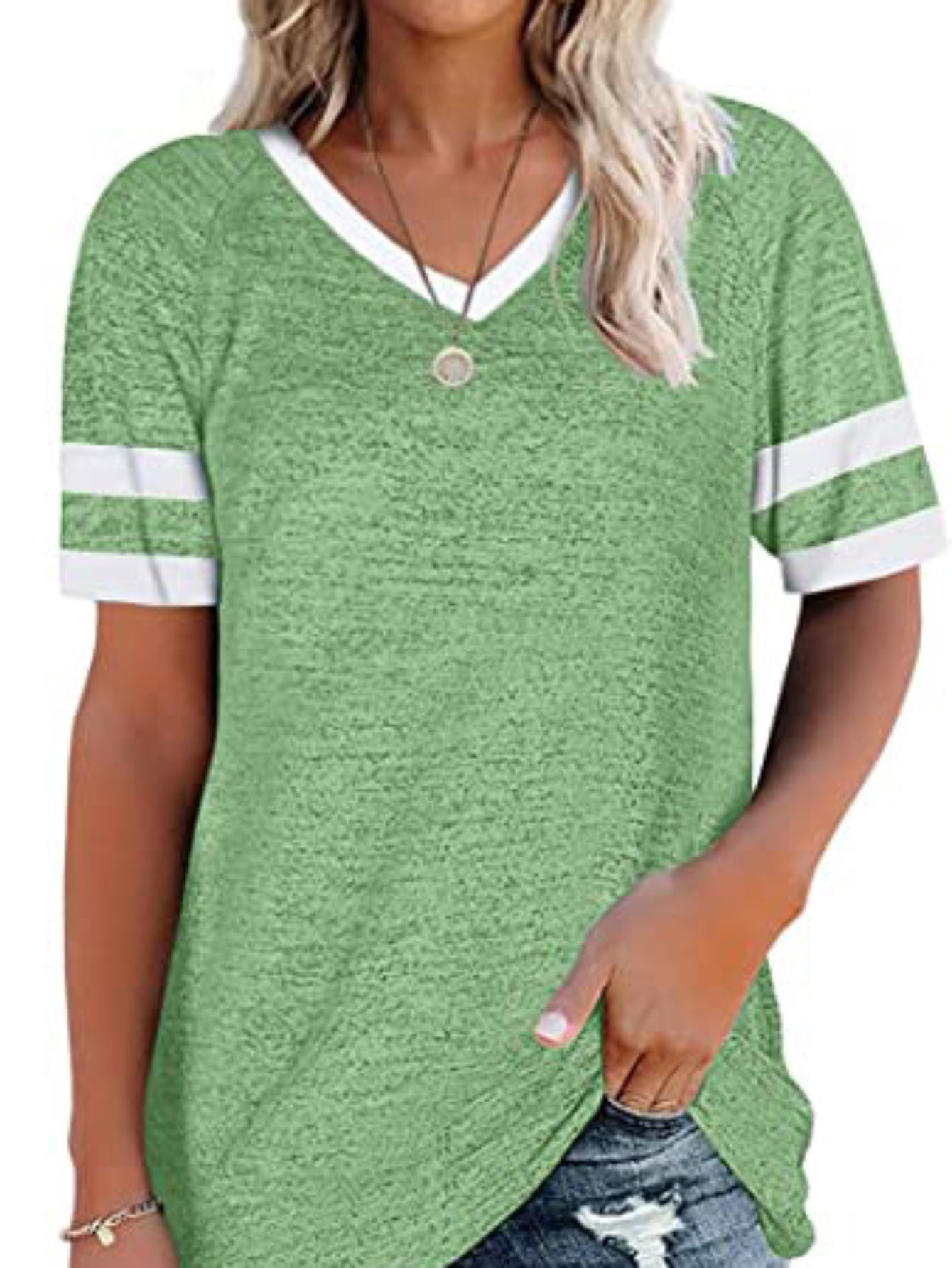 Women's T-shirt Casual V Neck Short Sleeve Loose Fashion Summer T-shirt