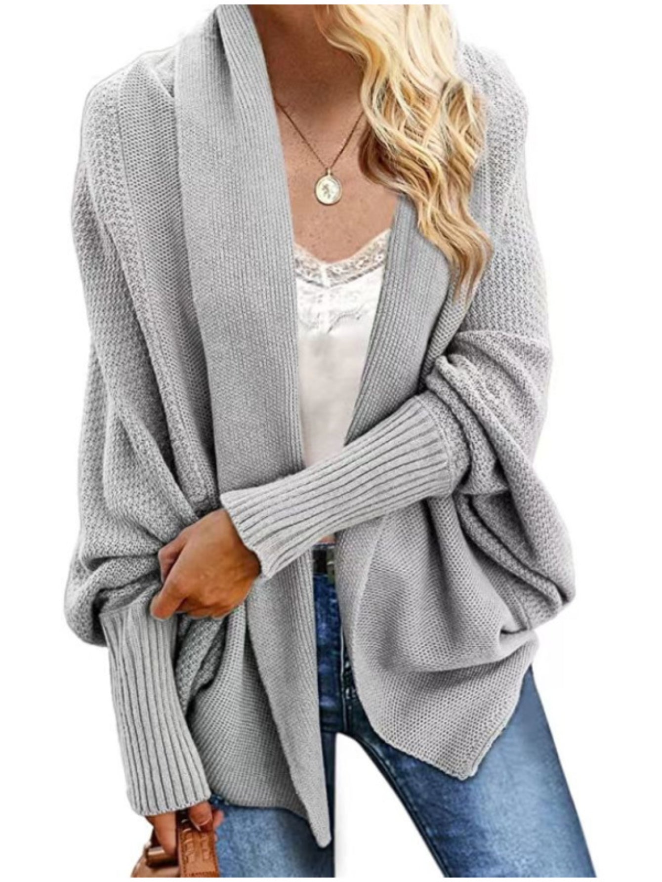 Cozy Solid Color Batwing Sleeve Cardigan - Women's Elegant Knitted Cardigan