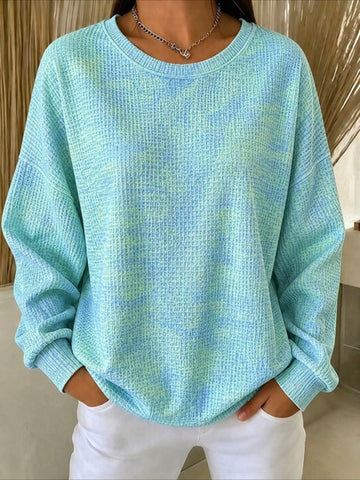 Casual Crew Neck Sweater Waffle Sweatshirt