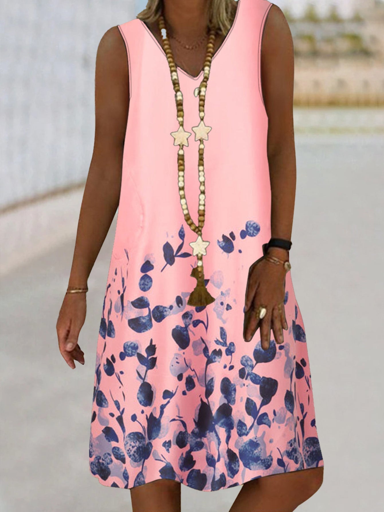 Floral Print V-neck Tank Dress, Vacation Sleeveless Dress