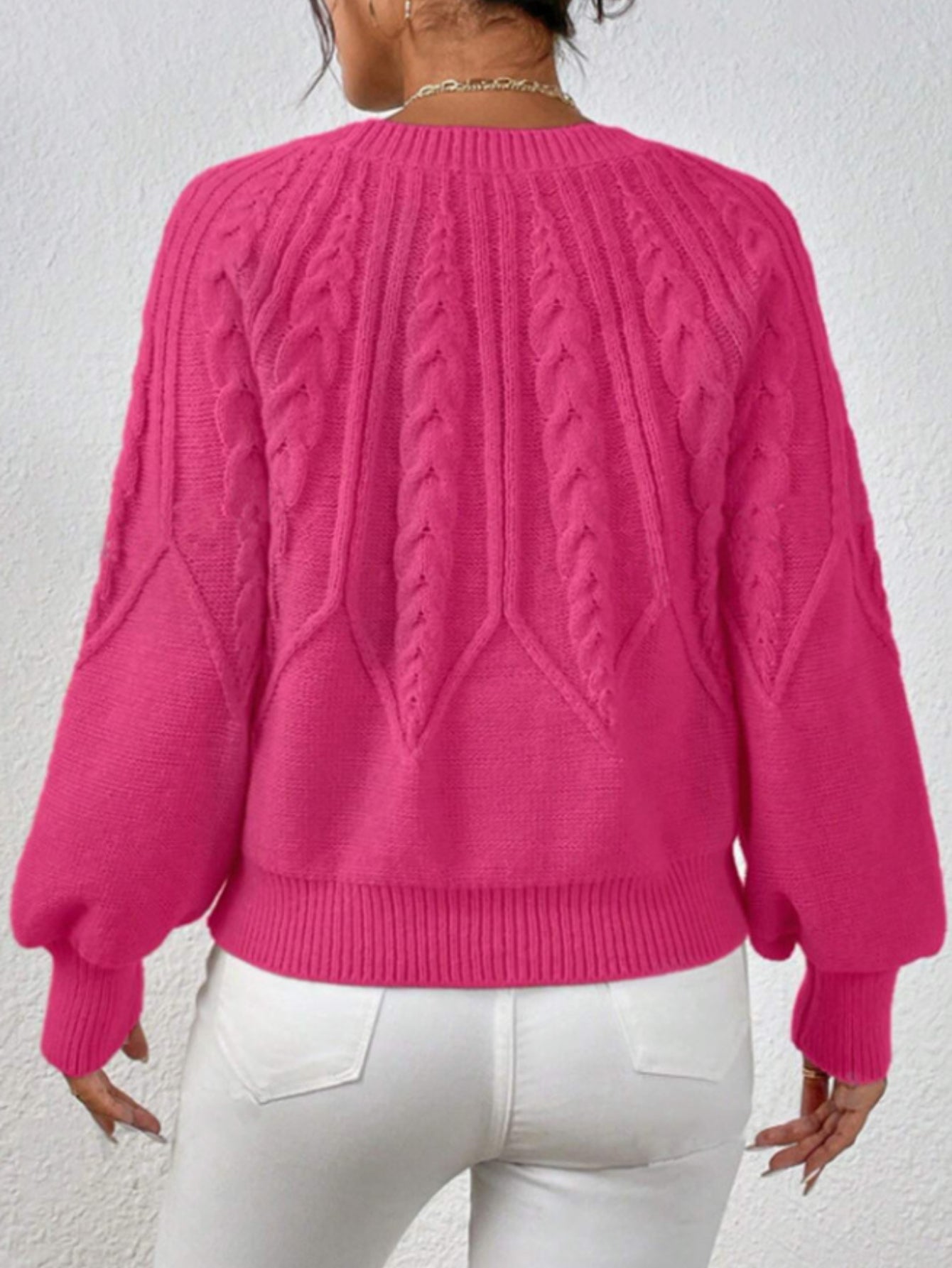 Casual Pullover Chic Knit Lantern Sleeves & Ruffle Detail Sweater