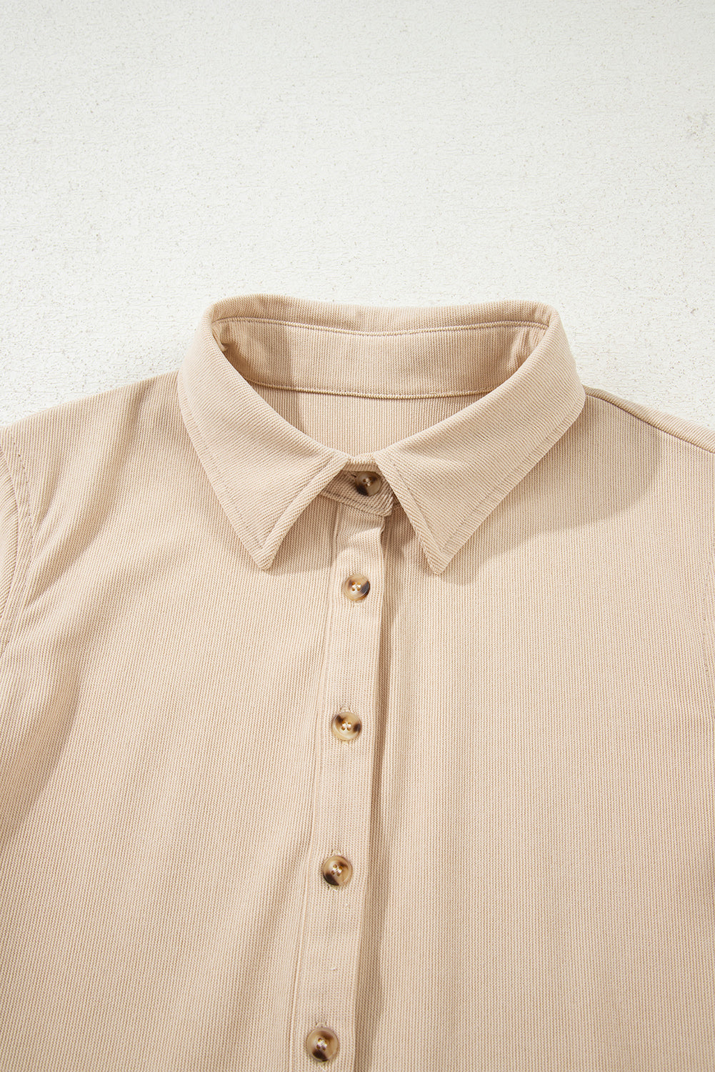 Dear Lovers Oatmeal Corduroy Half Button Collared Long Sleeve Mini Dress