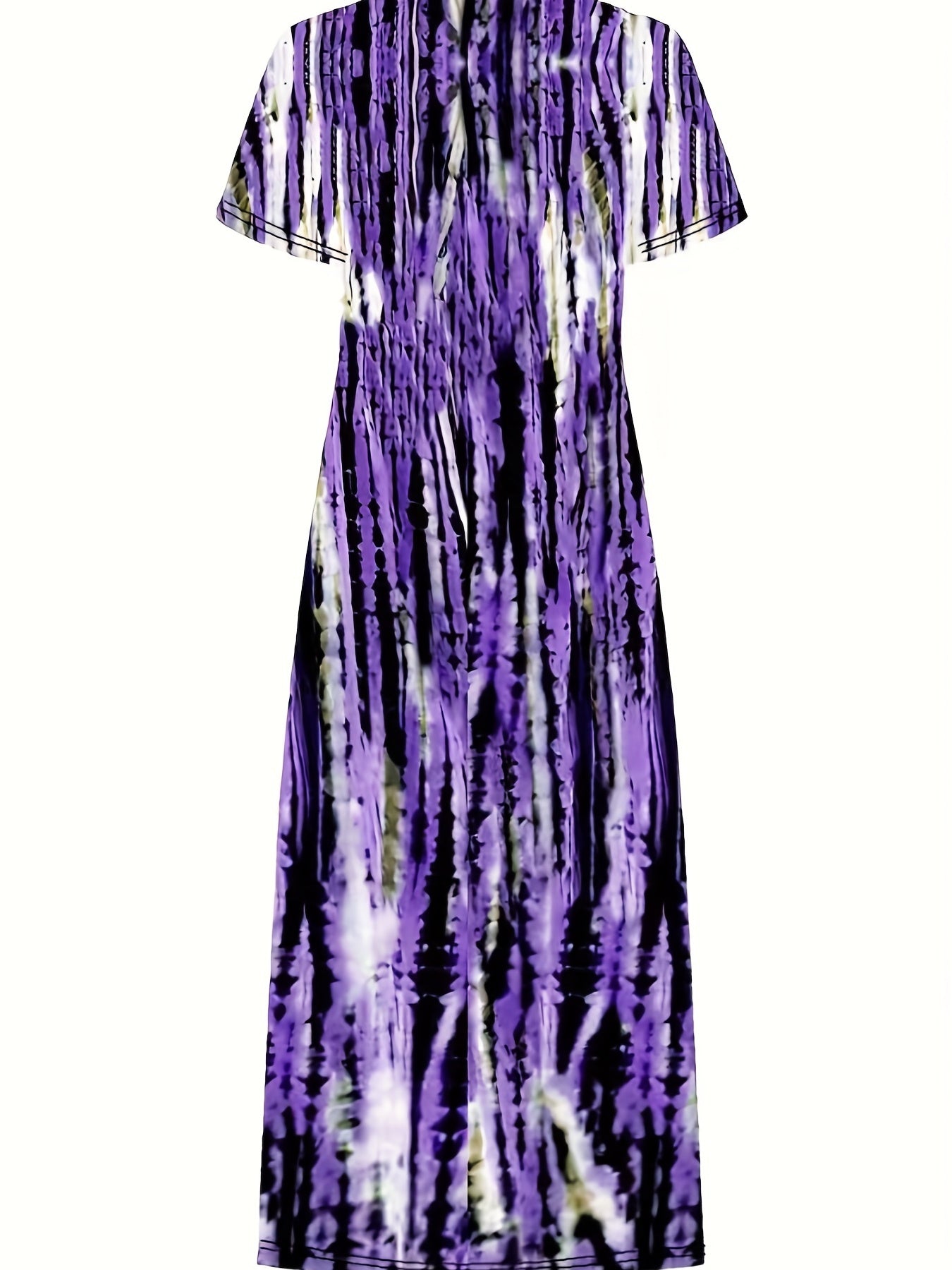 Tie Dye Striped Dress, Casual Crew Neck Short Sleeve Ankle Dress