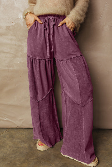 Wild Ginger Careys Mineral Wash Tiered Wide Leg Patchwork Drawstring Pants