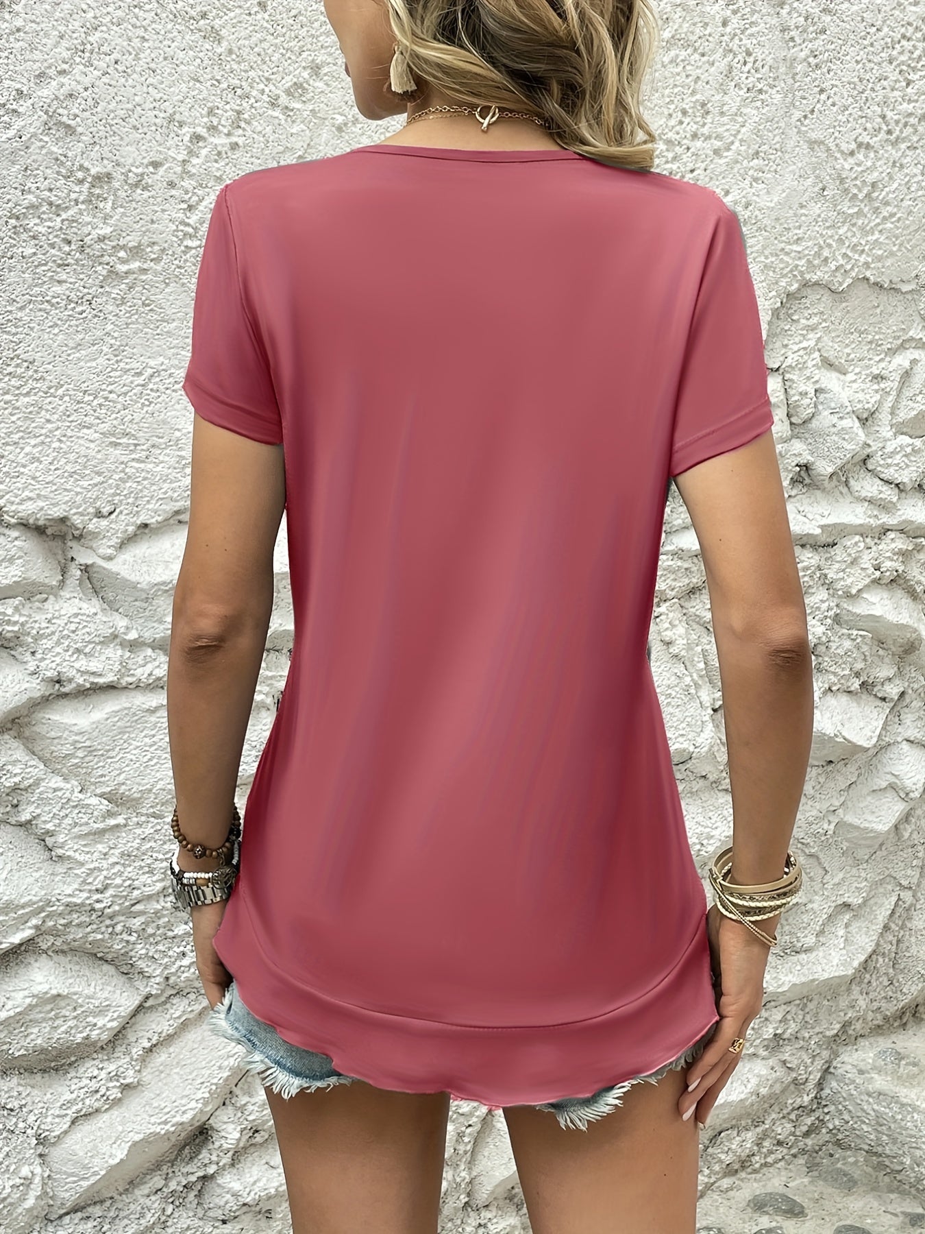 Asymmetrical Ruffle Hem T-Shirt, Casual Crew Neck Short Sleeve T-Shirt