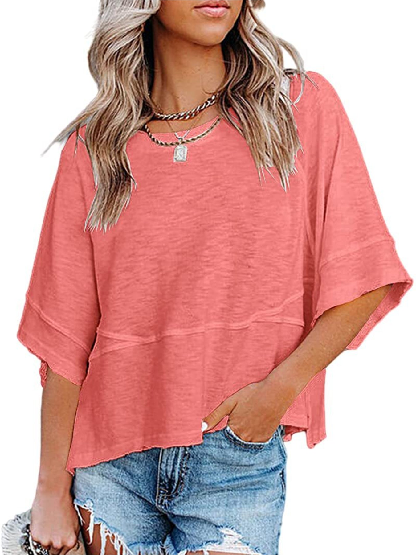 Solid Crew Neck Loose Basic T-shirt, Casual Half Sleeve T-Shirt
