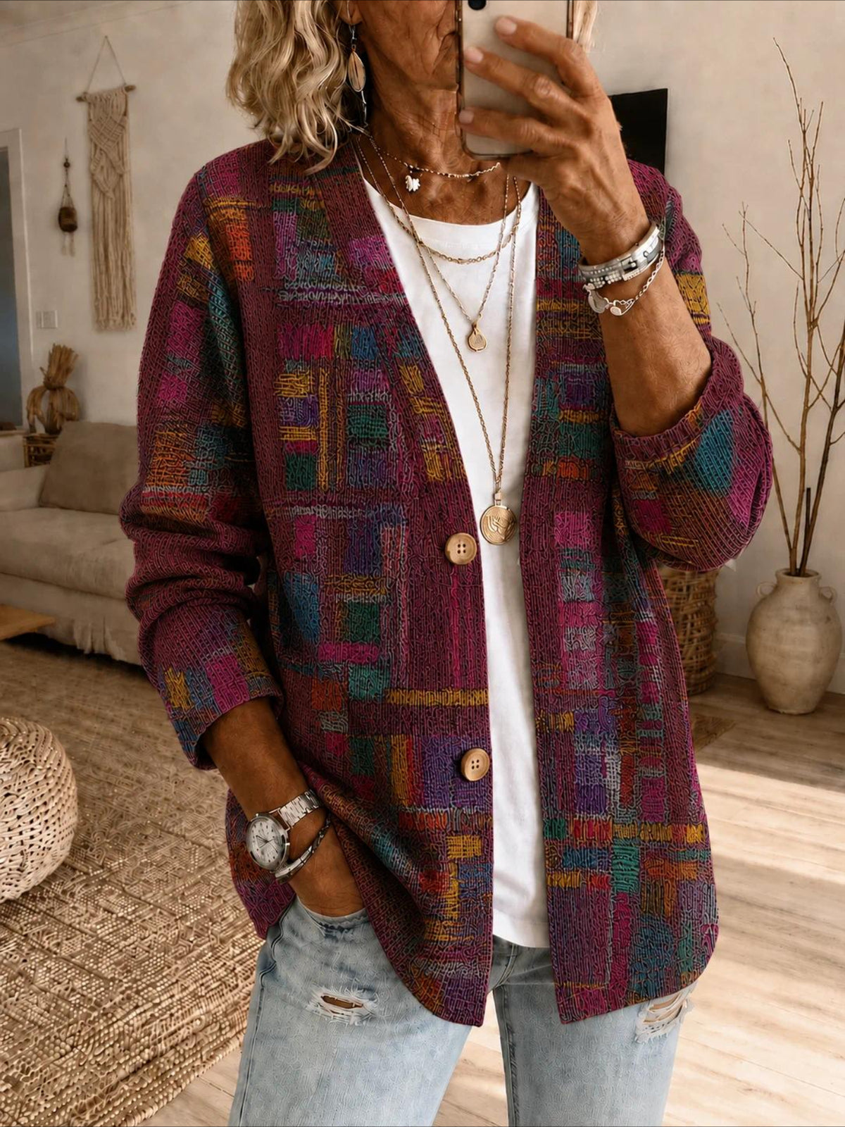 Abstract Graphic Printing Long Sleeve Casual Spring/Fall Shirt Jacket