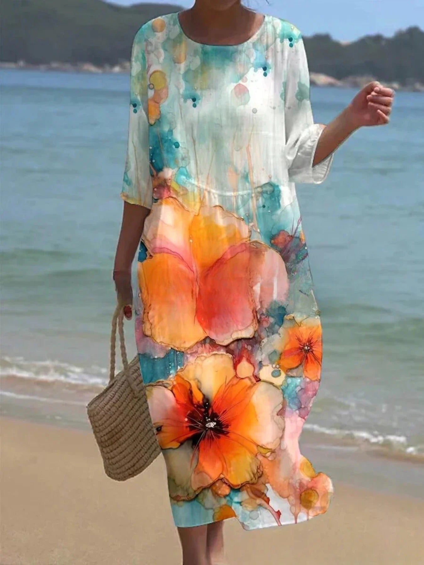 Floral Print Round Neck Short Sleeve Dress