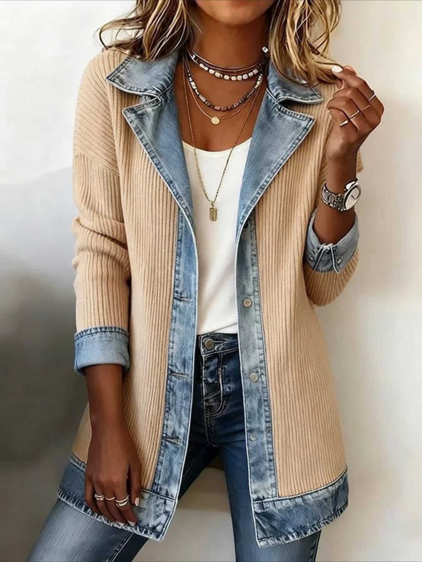 Elegant Slim Long Sleeve Splicing Jacket