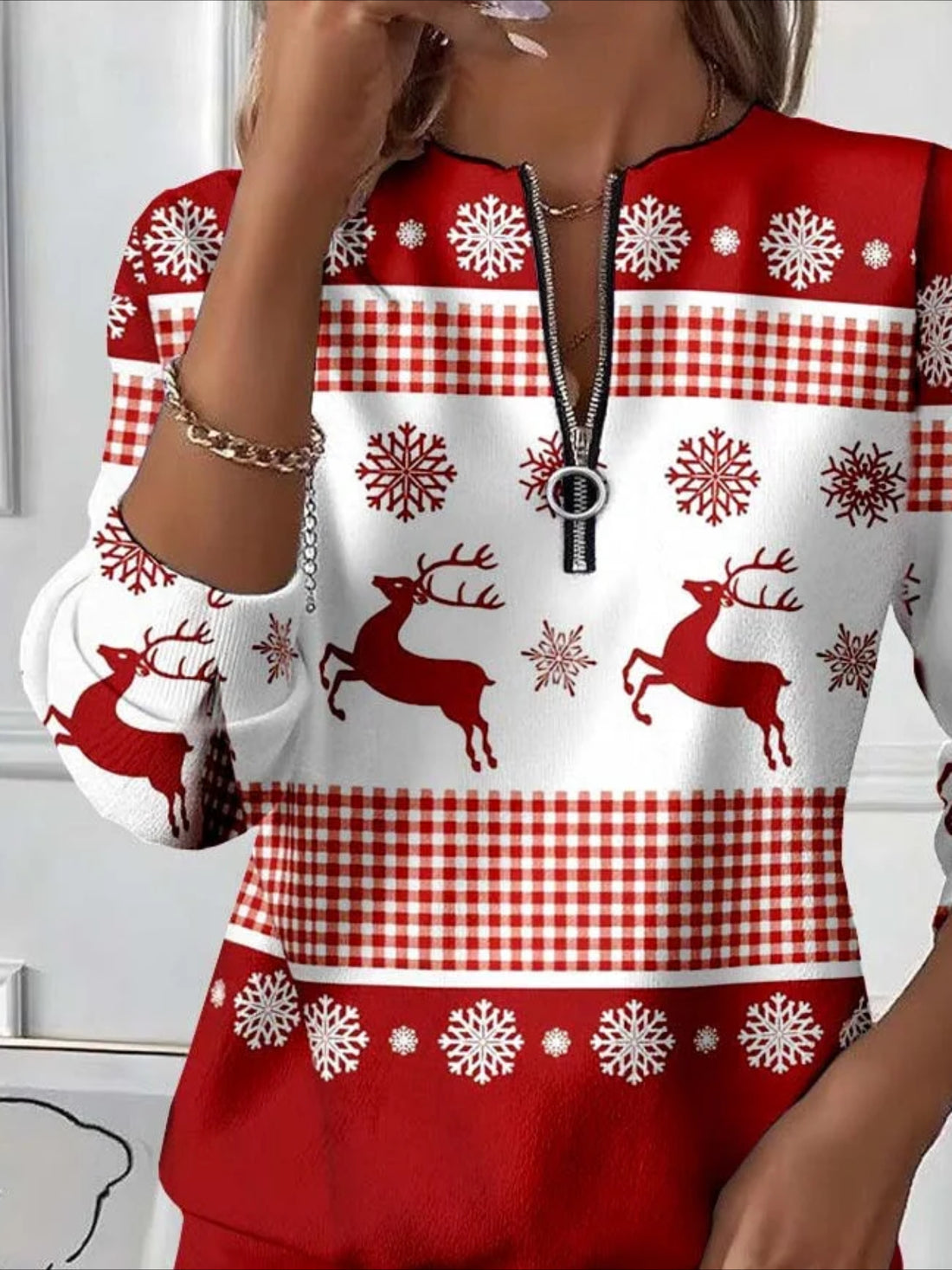 Christmas Long Sleeve Center Front Zip Sweatshirt