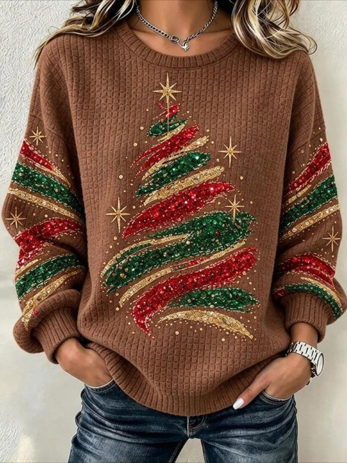 Christmas Tree Casual Crew Neck Regular Fit Sweatshirt