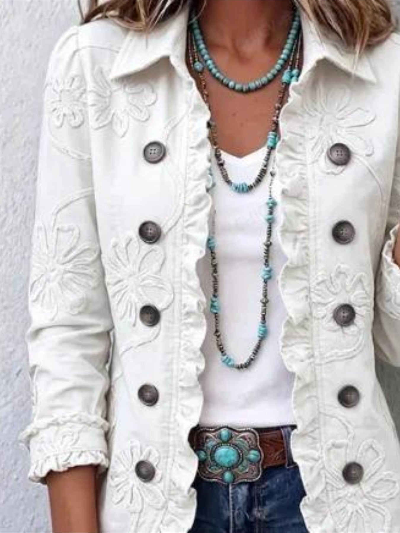 Long Sleeve Ruffle Edge Open Button Cardigan Coat