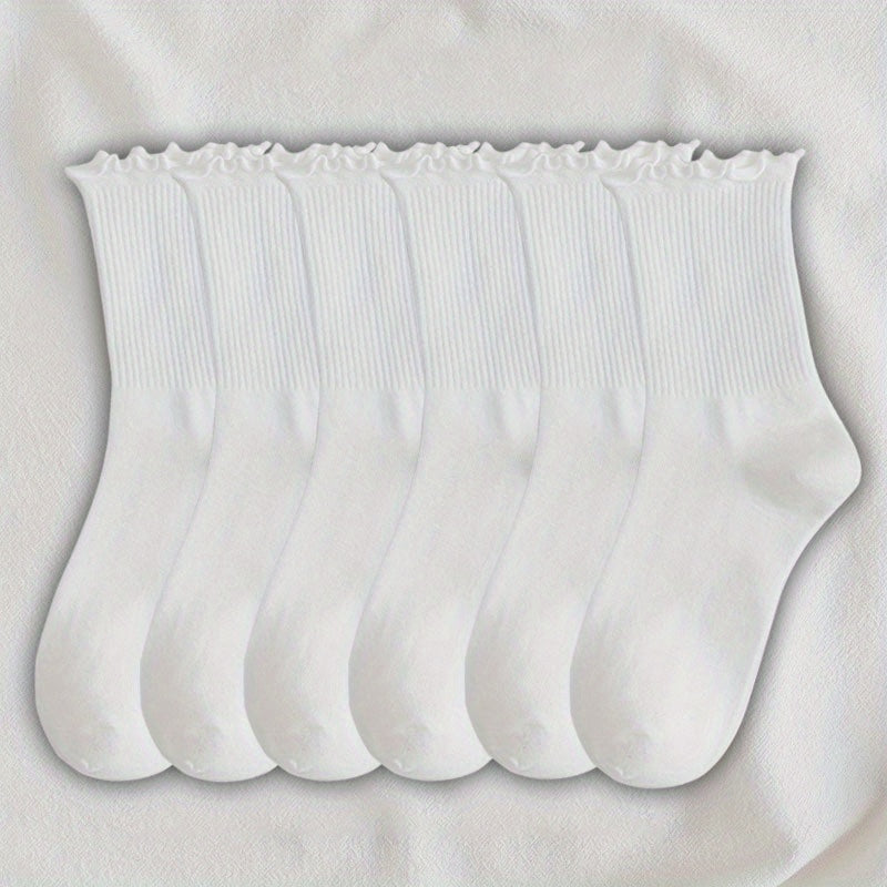 6/8 Pairs Lettuce Trim Socks, Comfy & Breathable Mid Tube Socks