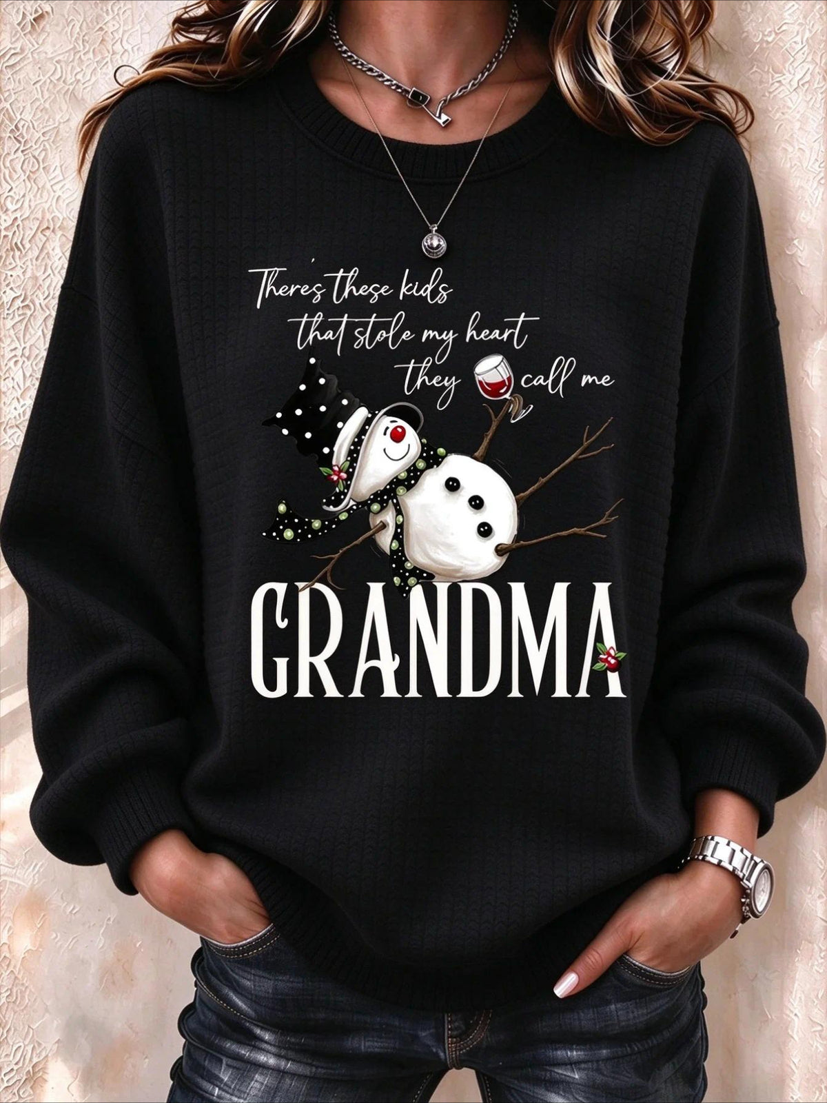 Regular Fit Crew Neck Christmas Snowman Casual Sweatshirt