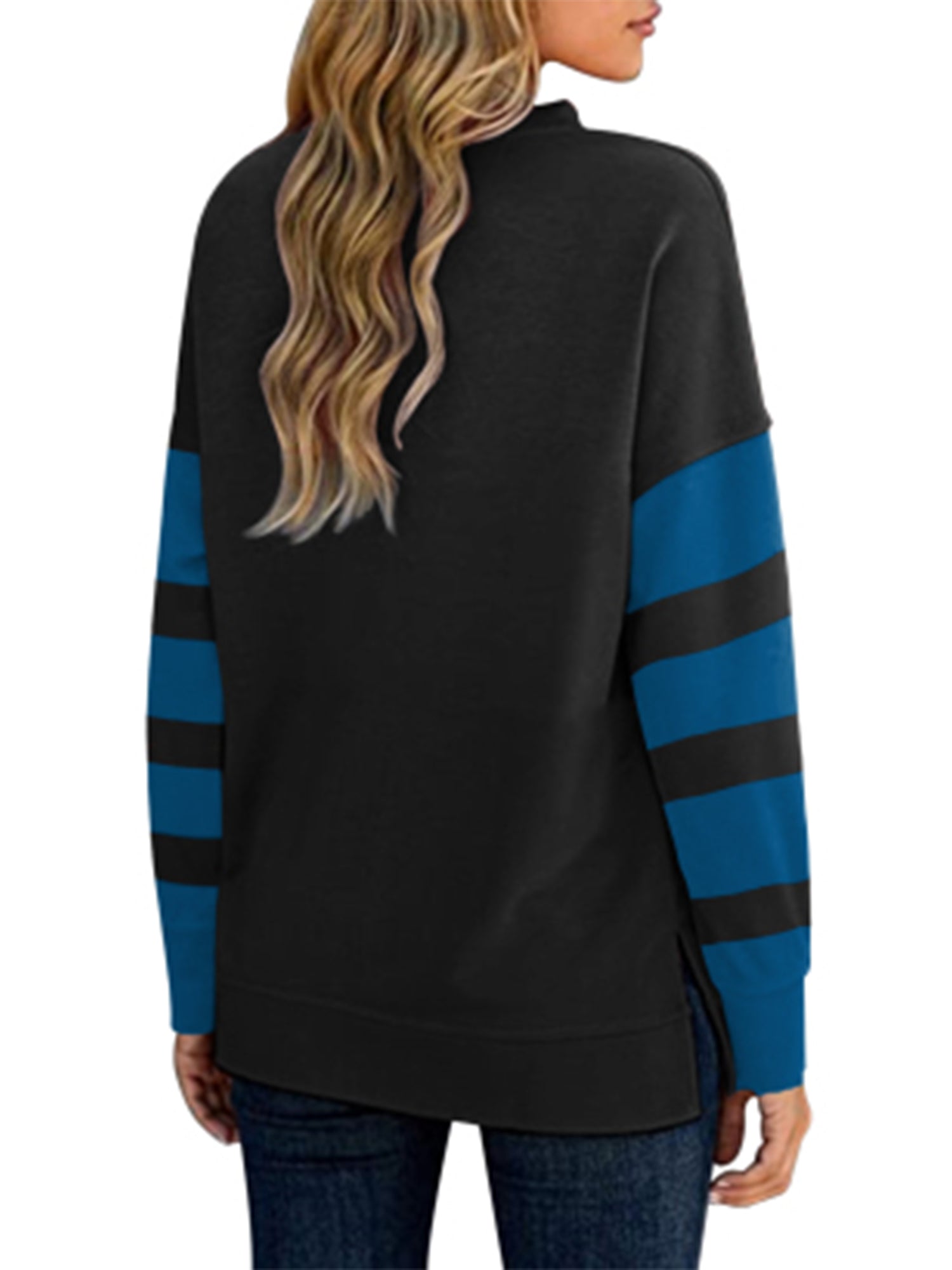 Women's T-shirt Colorblock Long Sleeves Zipper Loose T-Shirt