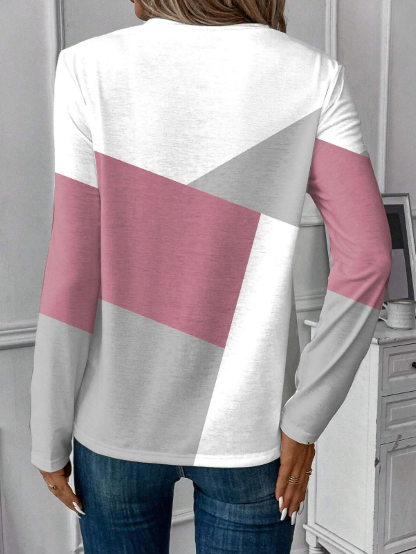 Casual Color Block Long Sleeve Crew Neck Casual T-shirt