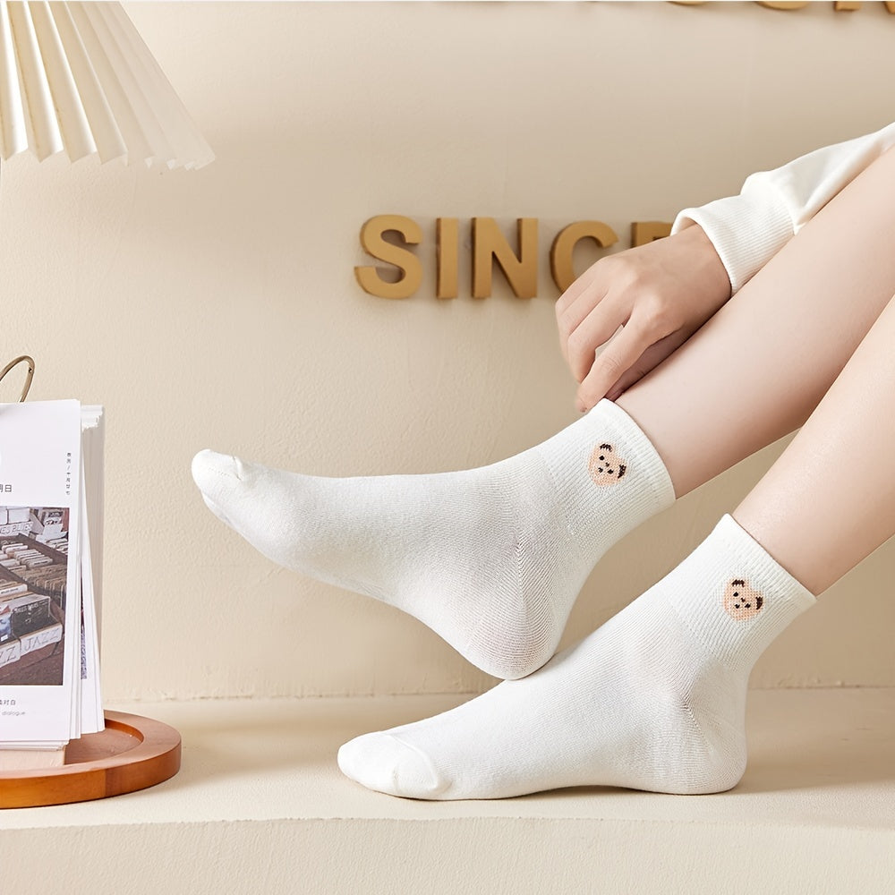 5 Pairs Soft Teddy Bear Socks, Crew Length Sock Pack