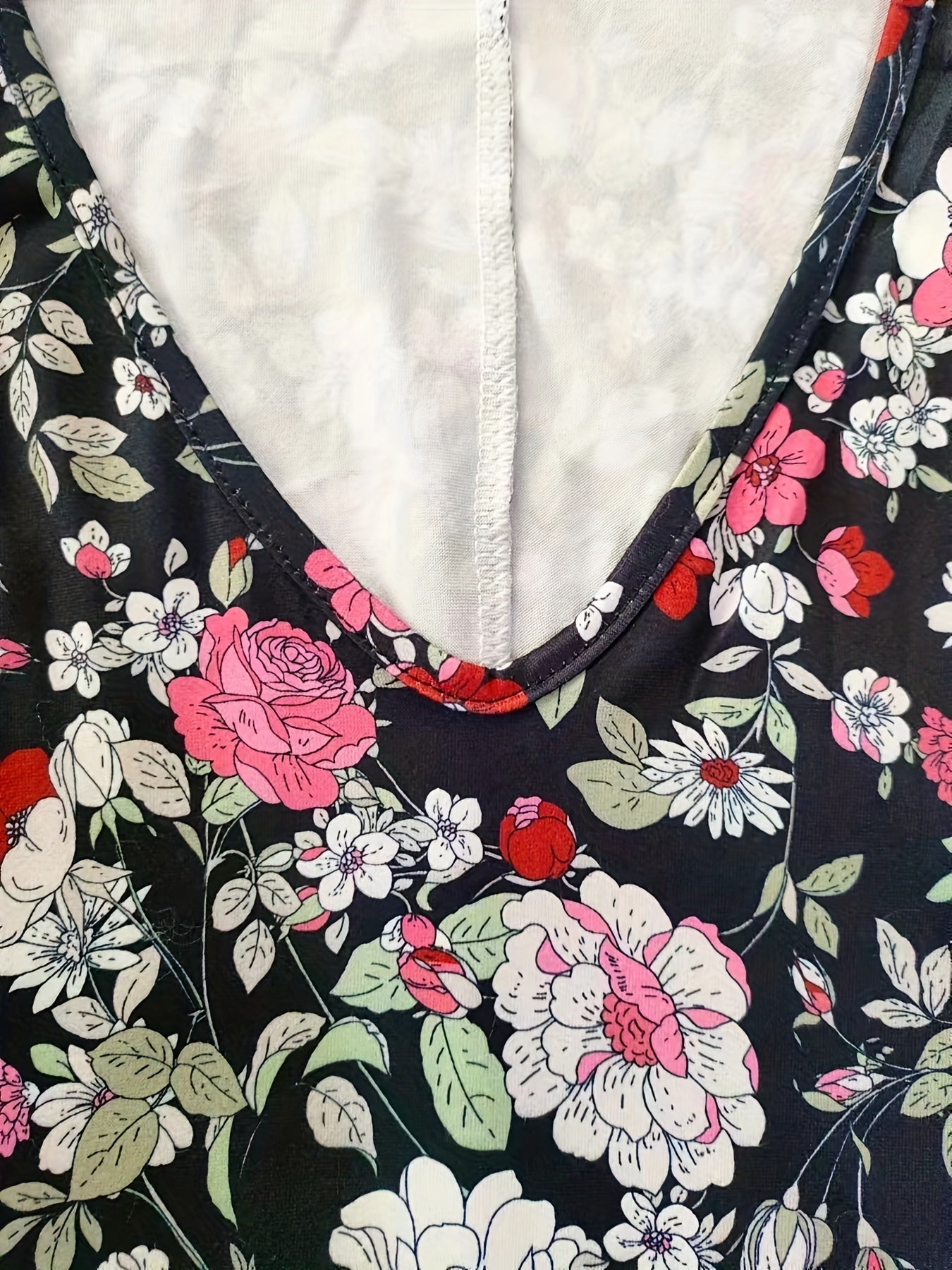 Floral Print Pleated Dress, Vintage Elegant V Neck Short Sleeve Dress