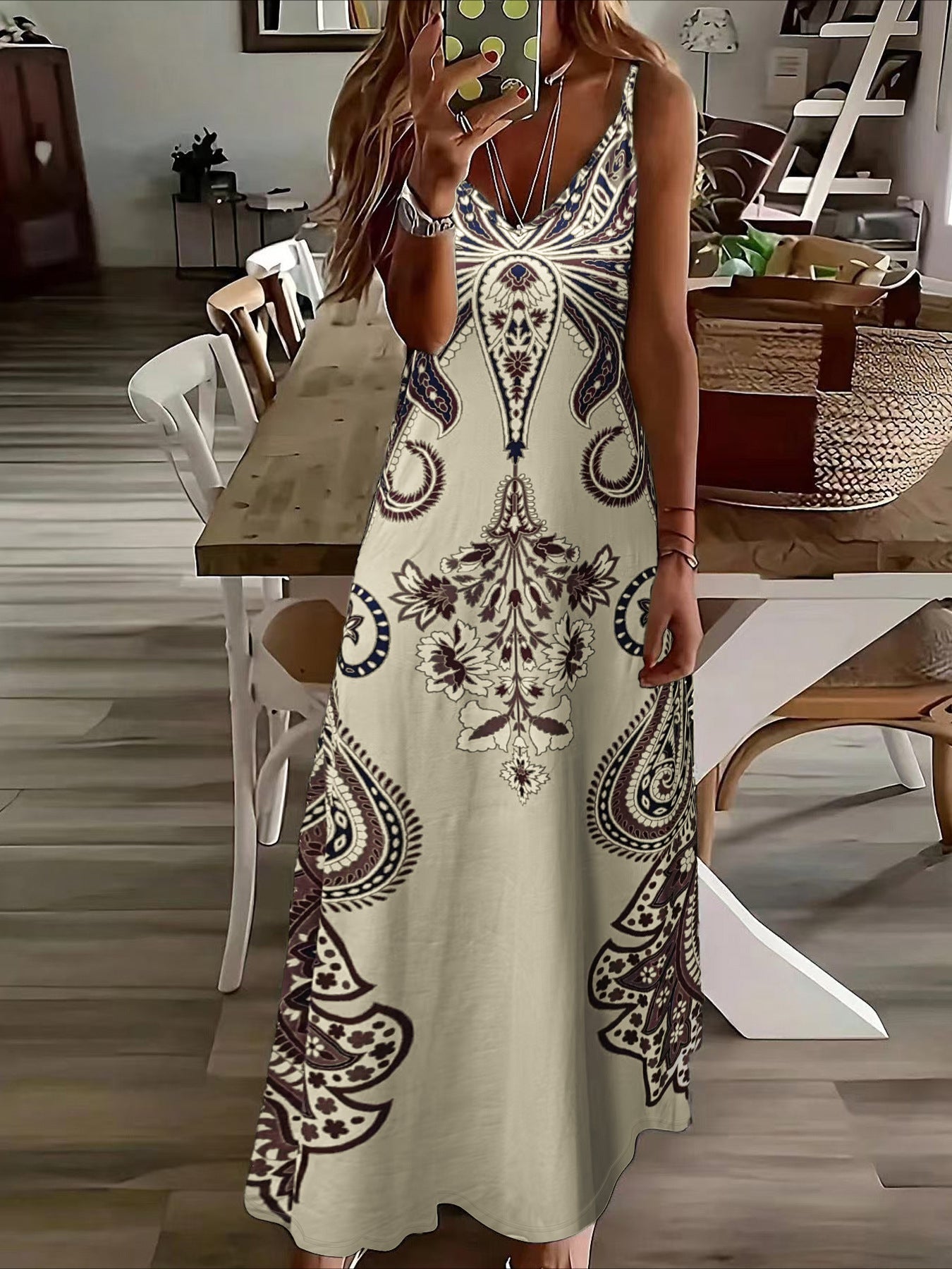 V-Neck Sleeveless Slip Maxi Dress