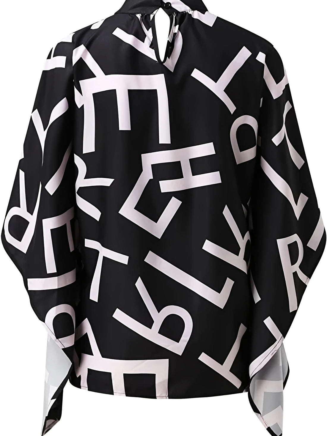 Asymmetrical High Neck Batwing Sleeve Shirt, Letter Print Elegant Summer Stretchy Shirt