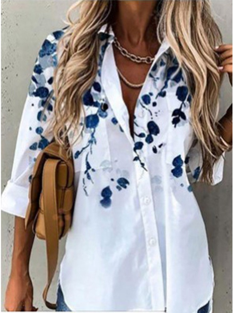 Turn-down Collar Button Short Sleeve Casual Blouses Tops