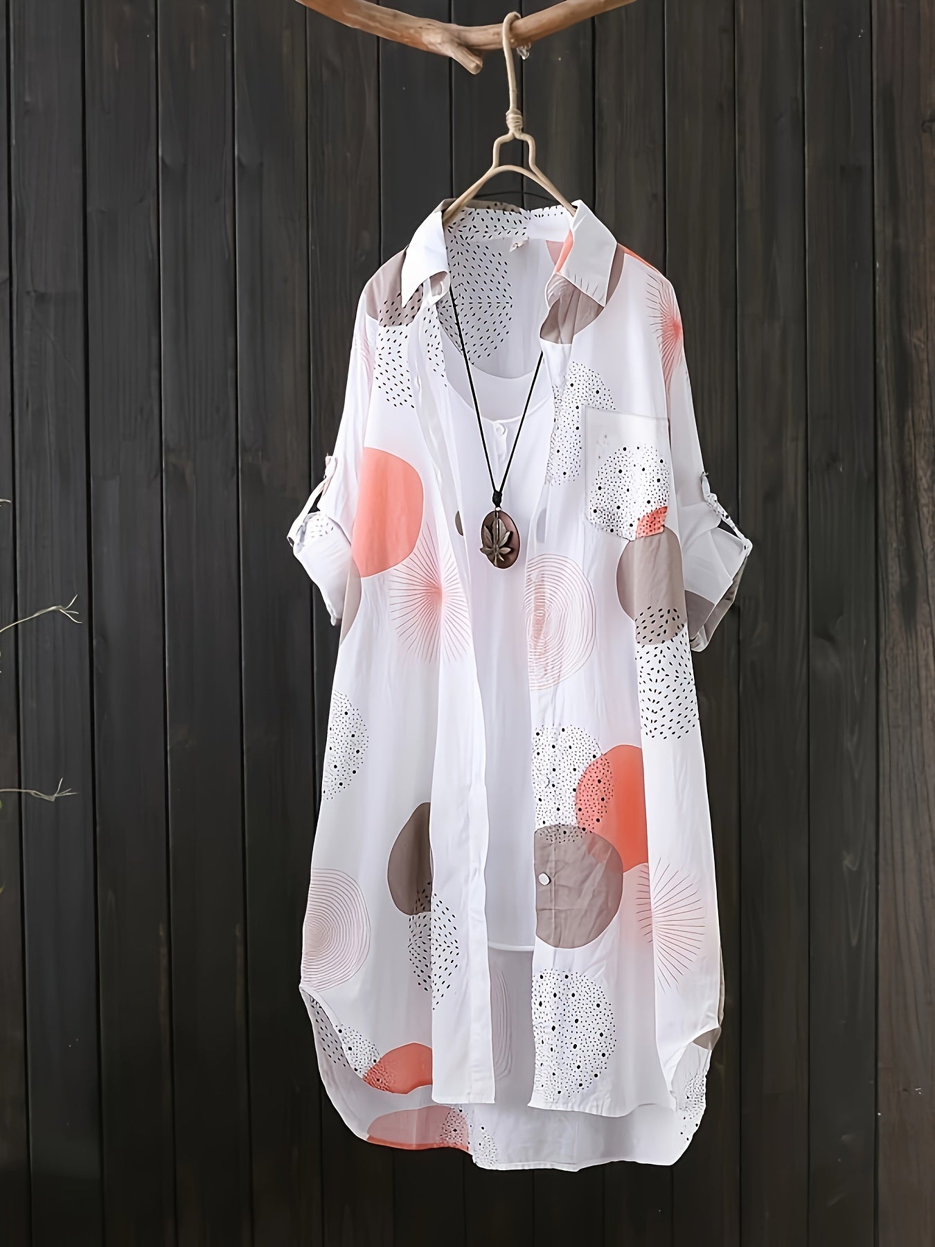 Women's Casual Long Sleeve Lapel Shirt with Graphic Print Button Front