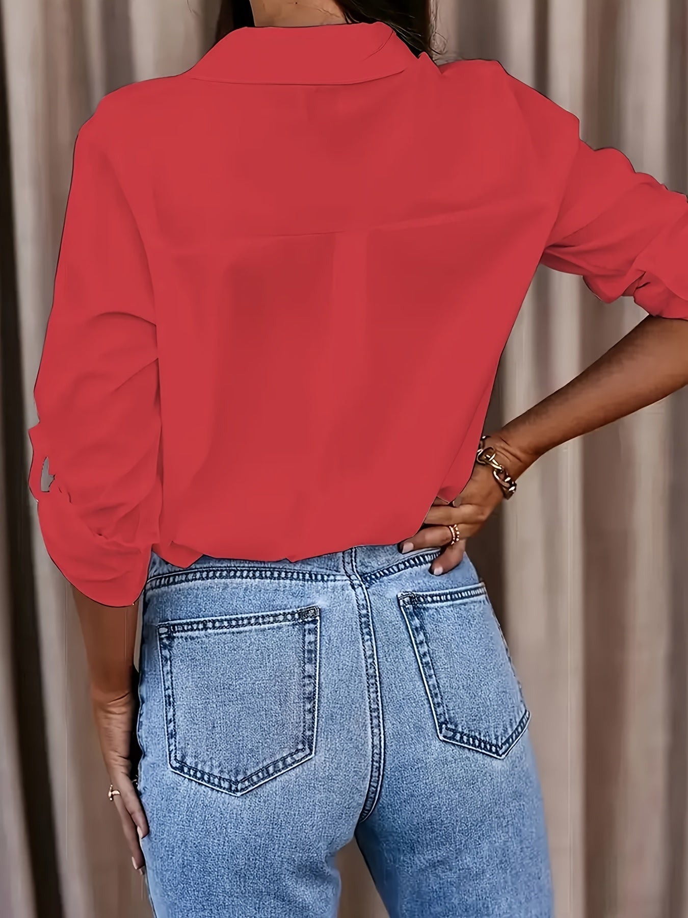 Solid Button Front Shirt, Casual Turn Down Collar Office Work Shirt