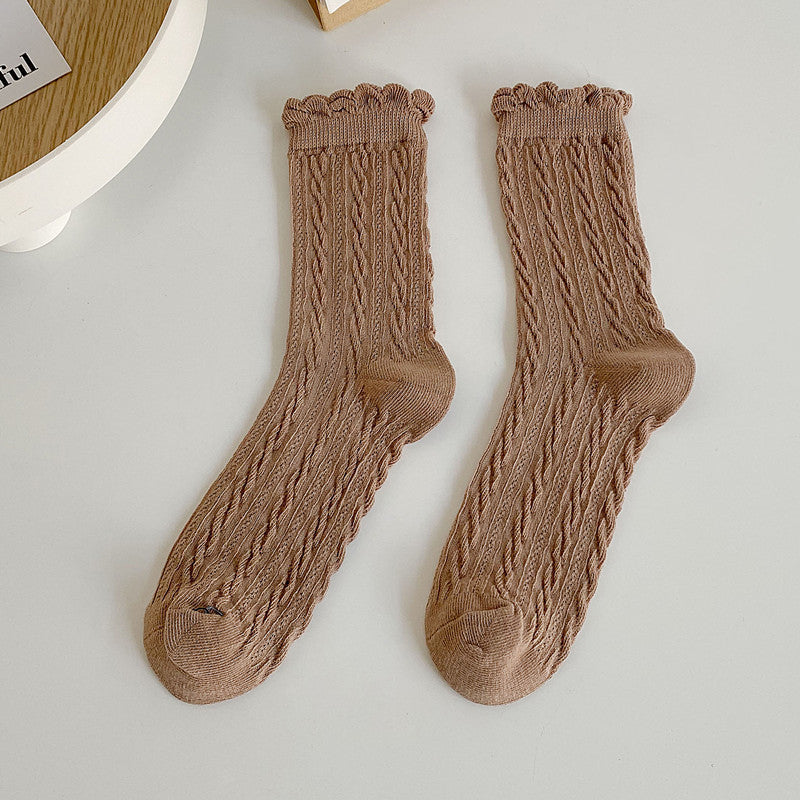 Free Gift Women's Twist Texture Mid Tube Socks