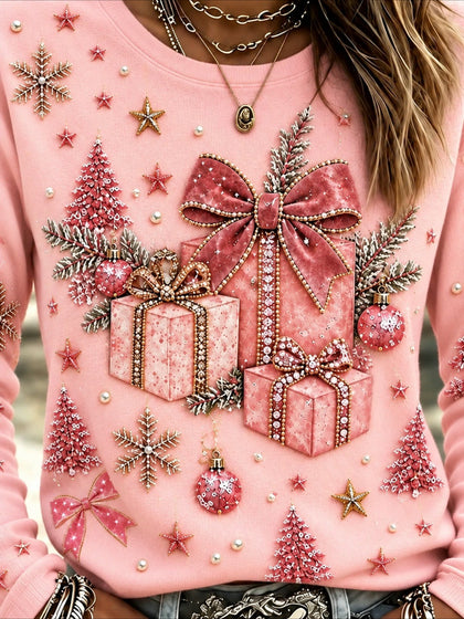 Printed Christmas Crew Neck Long Sleeve Casual Regular T-shirt