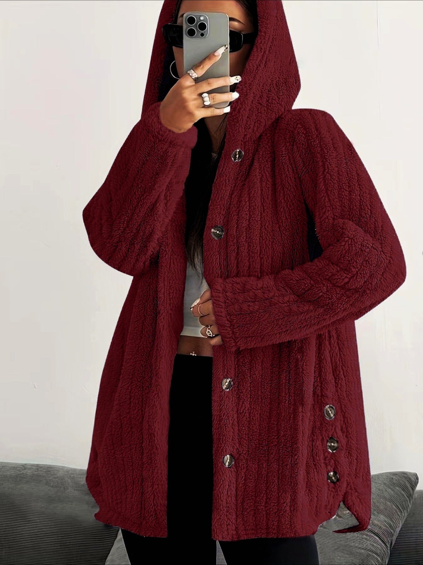 Solid Color Long Sleeve Hooded Loose Jacket