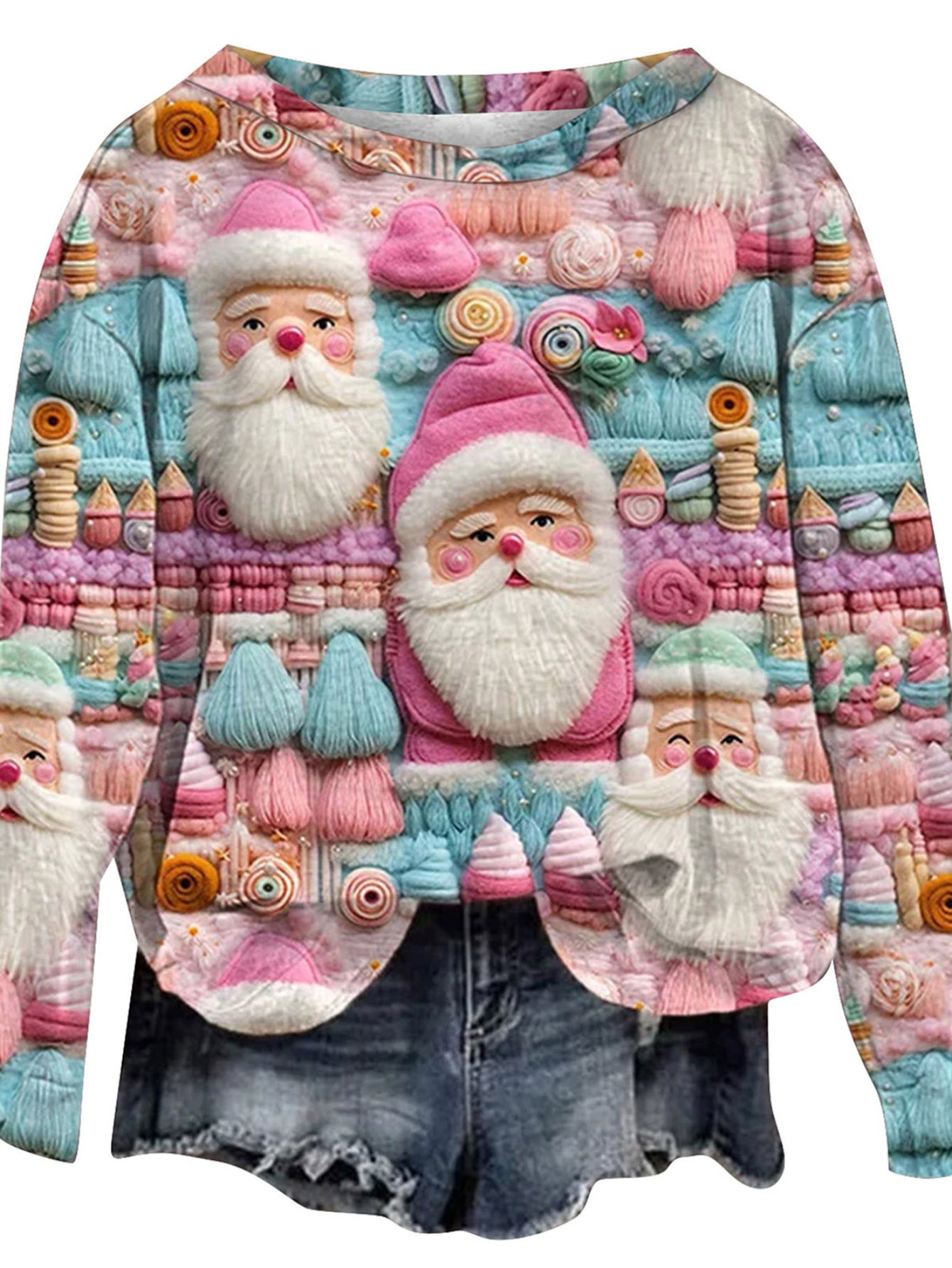 Christmas Allover Print Pullover Sweatshirt, Thin Long Sleeve Crew Neck Sweatshirt