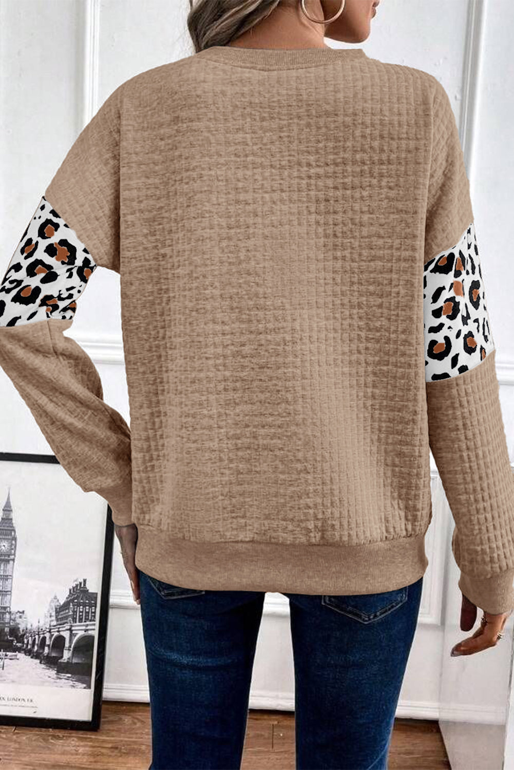 Parchment Leopard Quilted Patchwork Crew Neck Sweatshirt