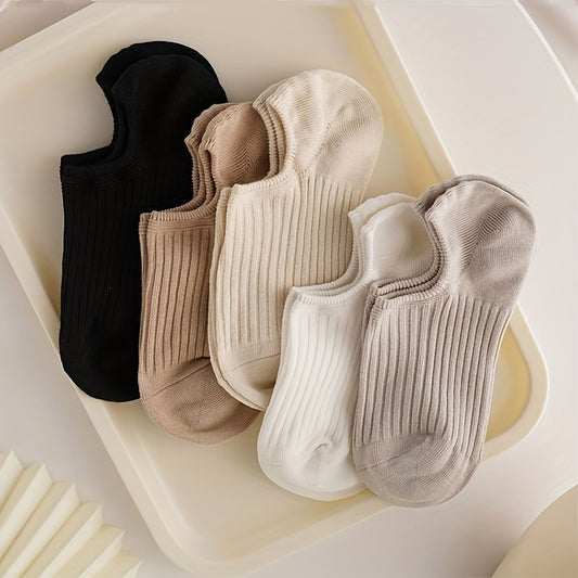 5/10 Pairs Colorful Ribbed Short Socks, Comfy & Breathable Elastic Ankle Socks